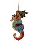 Blue Mermaid Hanging Ornament with Orange Seahorse 42700