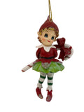 Red Elf Hanging Ornament with Candy Cane and Bow 42702
