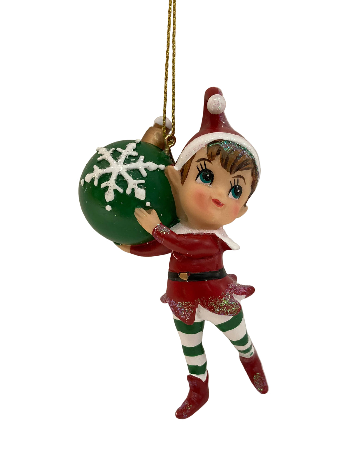 Red Elf Ornament with Green Bauble 42702