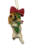 Christmas Beagle Dog with Bow Hanging Ornament a 43009
