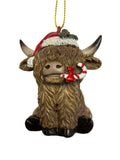 Highland Cow with Candy Cane Christmas  Hanging Ornament 42426