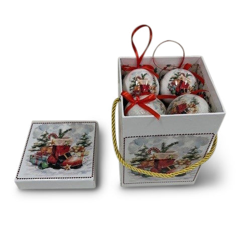 MusicBox with 8 Santas Boots Baubles 6cm 42440
