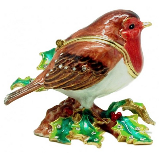 Christmas Robin on Holly Trinket Box 31893
