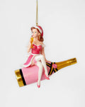 Christmas girl on Pink Champagne Bottle Ornament 37709