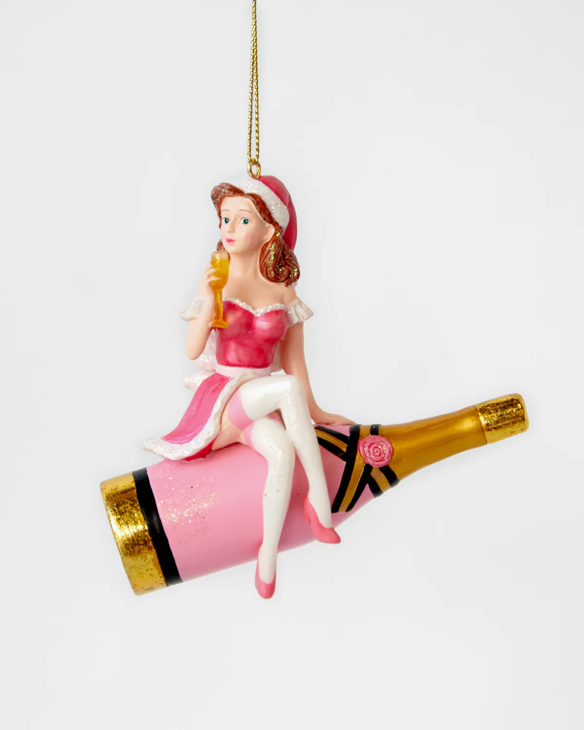 Christmas girl on Pink Champagne Bottle Ornament 37709