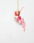 Pink Christmas girl sitting on Martini Glass Ornament 37710