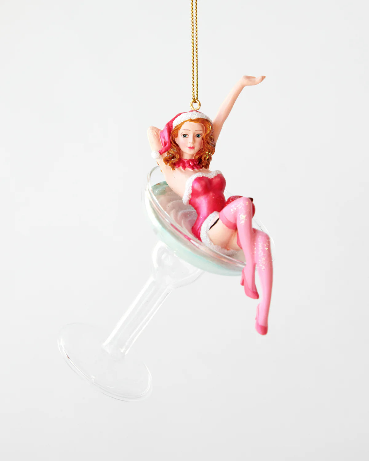 Pink Christmas girl sitting on Martini Glass Ornament 37710
