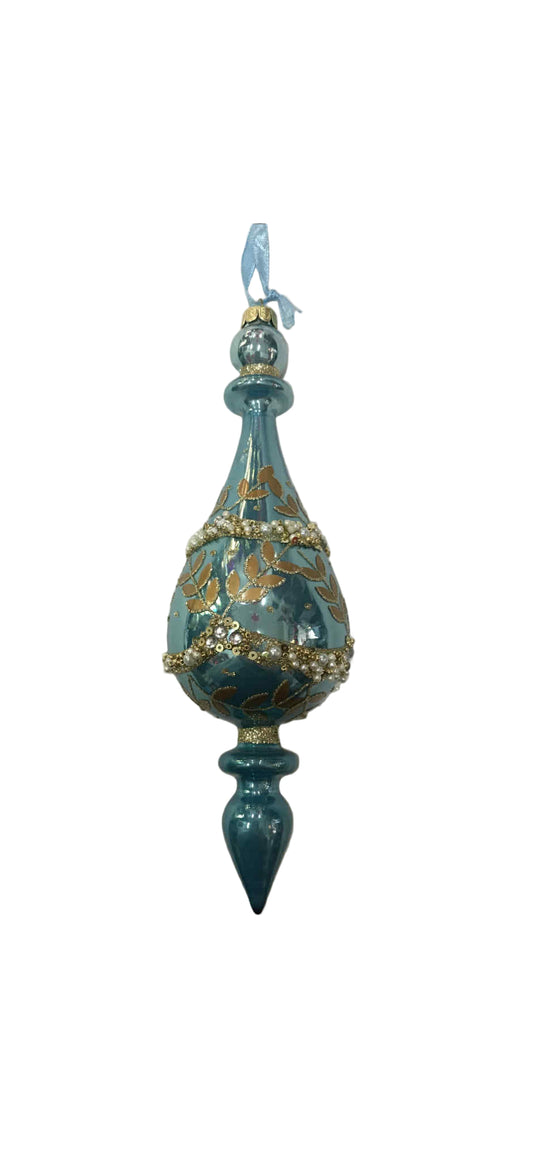Finial Gold Leaf Blue Hanging Ornament 41622b