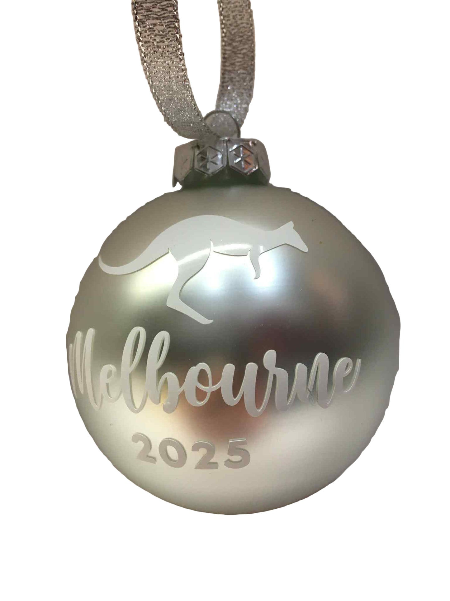 Melbourne 2025 Christmas Bauble Matte Silver 25281