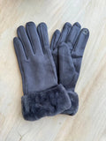 Luxe Faux Trim Poly Suede Gloves in Grey/Blue 39506