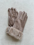 Luxe Faux Trim Poly Suede Gloves in Beige 39506