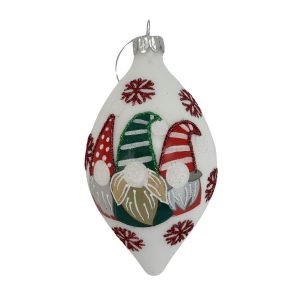 Christmas Gnome Glass Long Drop Bauble 40927
