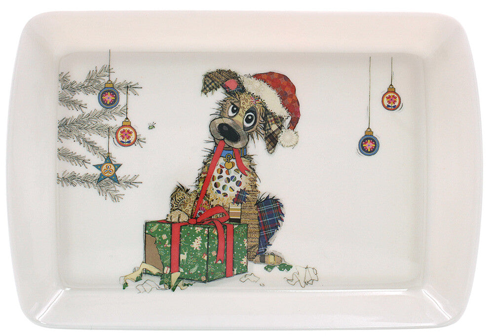 Small White Christmas Tray 41906 Puppy
