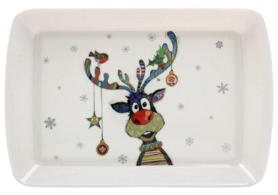 Small White Christmas Tray 41906 Reindeer