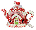 Christmas Candy Cane Teashop Teapot  (red and white)42875