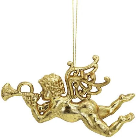 Cherub with trumpet in gold ornament 37489