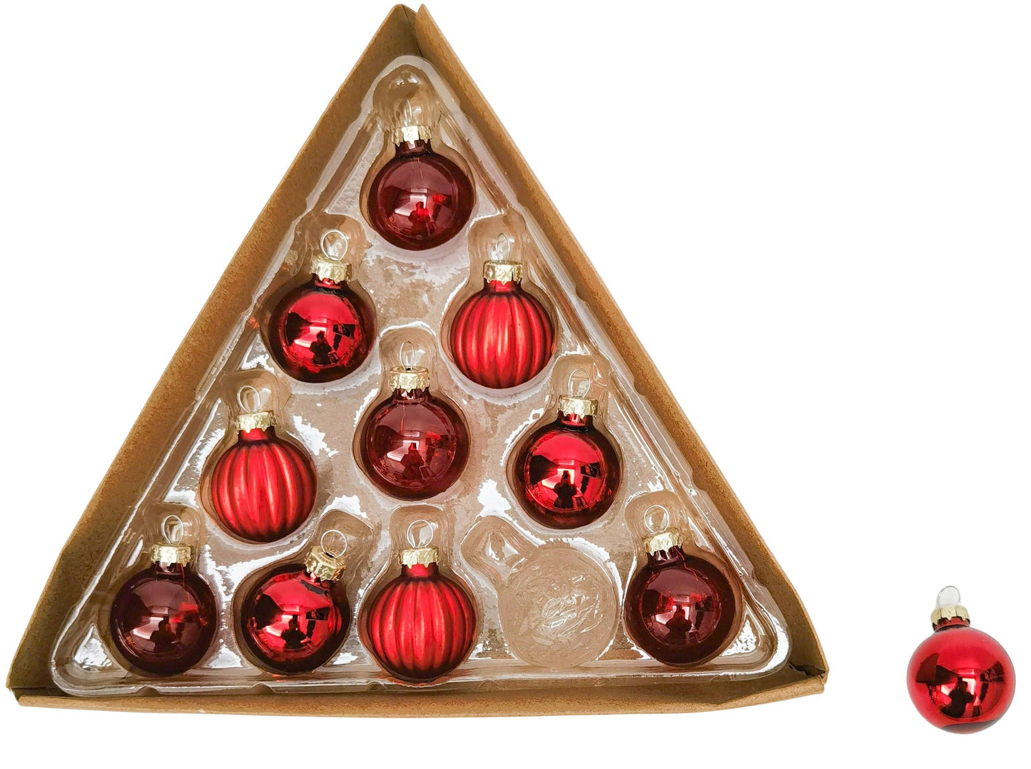Red Christmas Glass Baubles 11pc Box Set Red 3cm 41653
