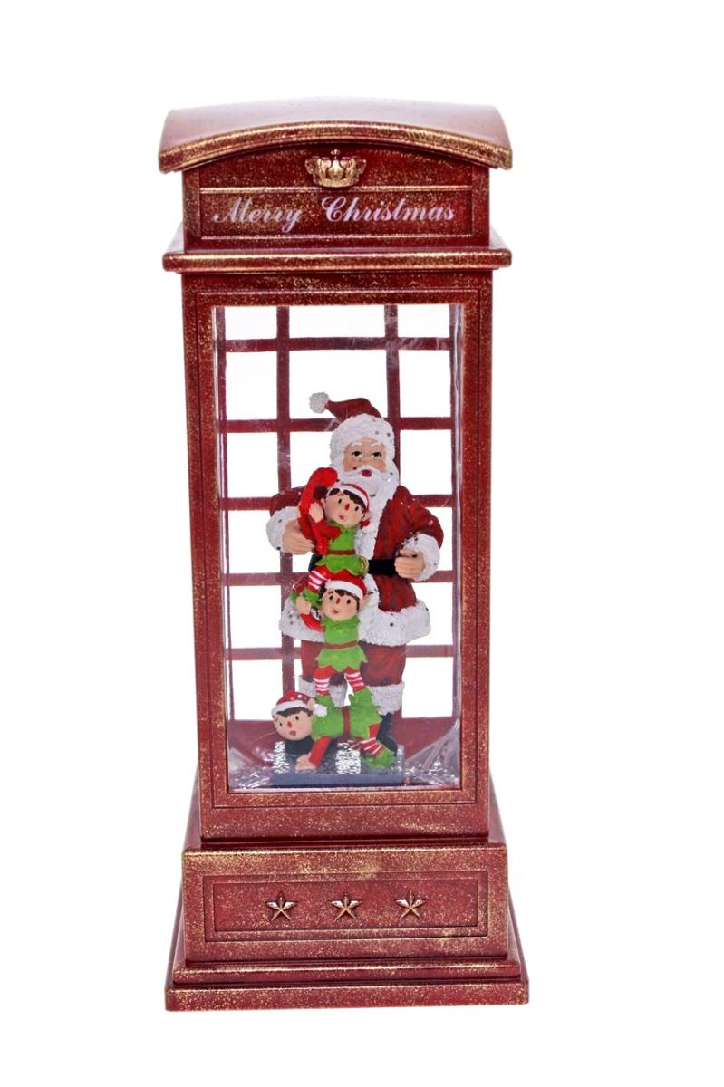 LED Lantern W-S Phonebooth Santa/Elves 36302