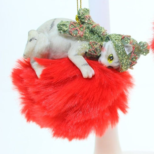 Christmas Cat on Pom Pom Decoration 27543a