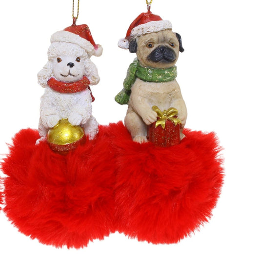 Christmas Dog on Pom Pom Decoration 27543f Pug
