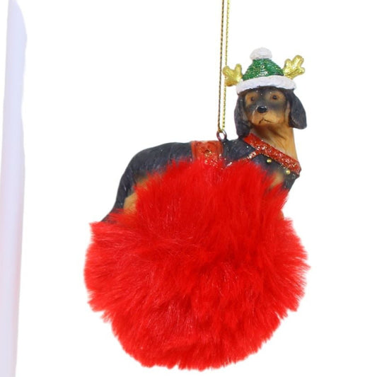 Christmas Dog on Pom Pom Decoration 27543d